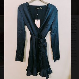 Missguided Navy Satin Tea Dress